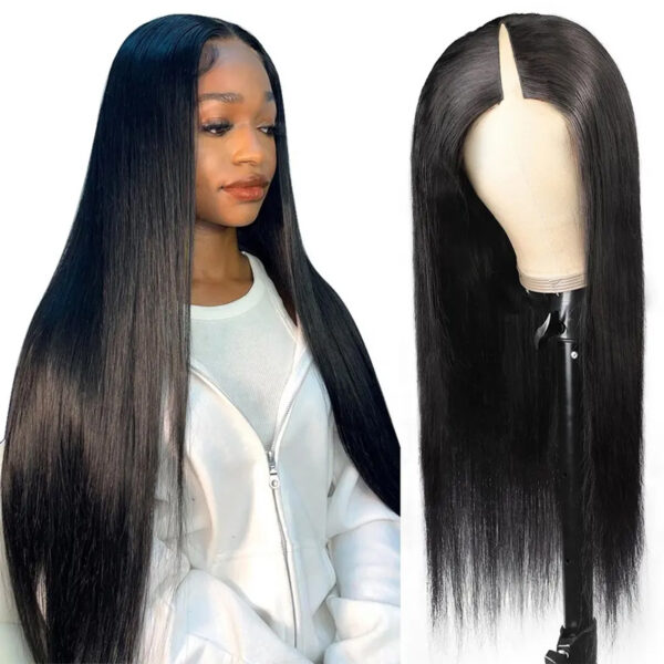 Qmiss 180% Density Silk Straight V Part  Wig No Leave Out Super Natural Human Hair Wig