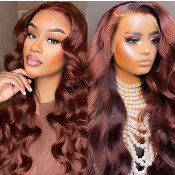 Qmiss Reddish Brown Colored 180% Density Body Wave Hair 13x4  Transparent Lace Frontal Wigs For Black Women
