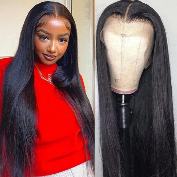 Qmiss Straight Full Lace Wig Straight Human Hair Wig 100% Unprocessed Natural Black